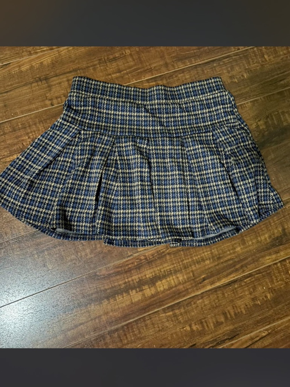 American Eagle Outfitters Navy and Cream Pleated Mini Skirt